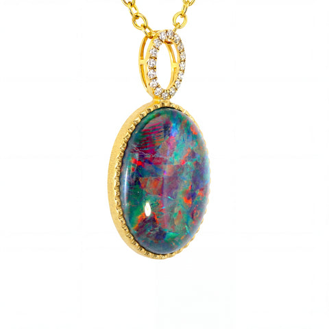 Triplet Opal Pendant in 14K Yellow Gold - Multicolour