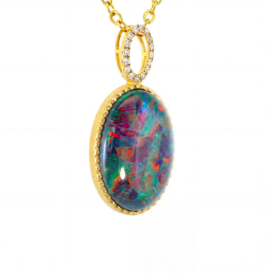 Triplet Opal Pendant in 14K Yellow Gold - Multicolour - Australian Opal Cutters and Pearl Divers