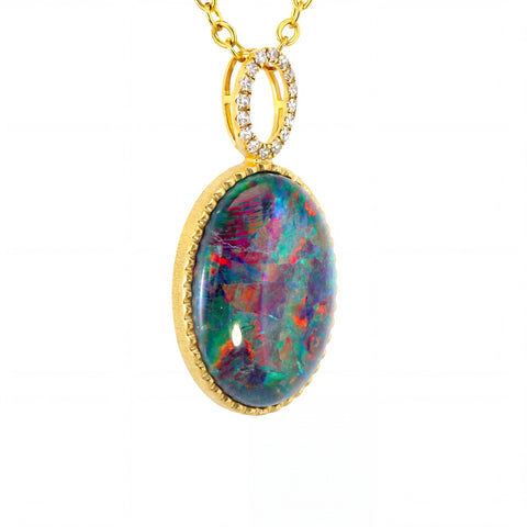 Triplet Opal Pendant in 14K Yellow Gold - Multicolour - Australian Opal Cutters and Pearl Divers