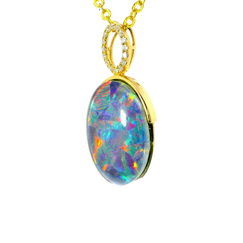 Triplet Opal Pendant in 14K Yellow Gold - Multicolour