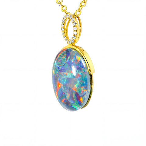 Triplet Opal Pendant in 14K Yellow Gold - Multicolour - Australian Opal Cutters and Pearl Divers