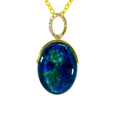 Triplet Opal Pendant in 14K Yellow Gold - Green-Blue