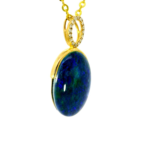 Triplet Opal Pendant in 14K Yellow Gold - Green-Blue