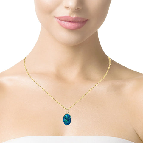 Triplet Opal Pendant in 14K Yellow Gold - Green-Blue