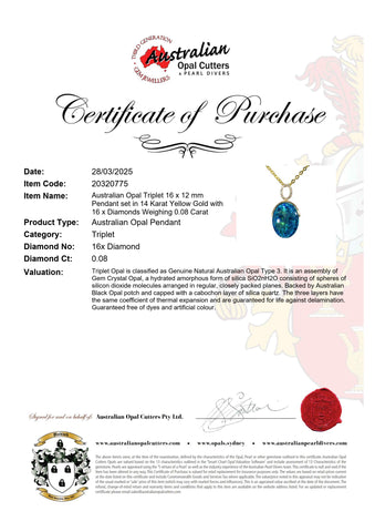 Triplet Opal Pendant in 14K Yellow Gold - Green-Blue