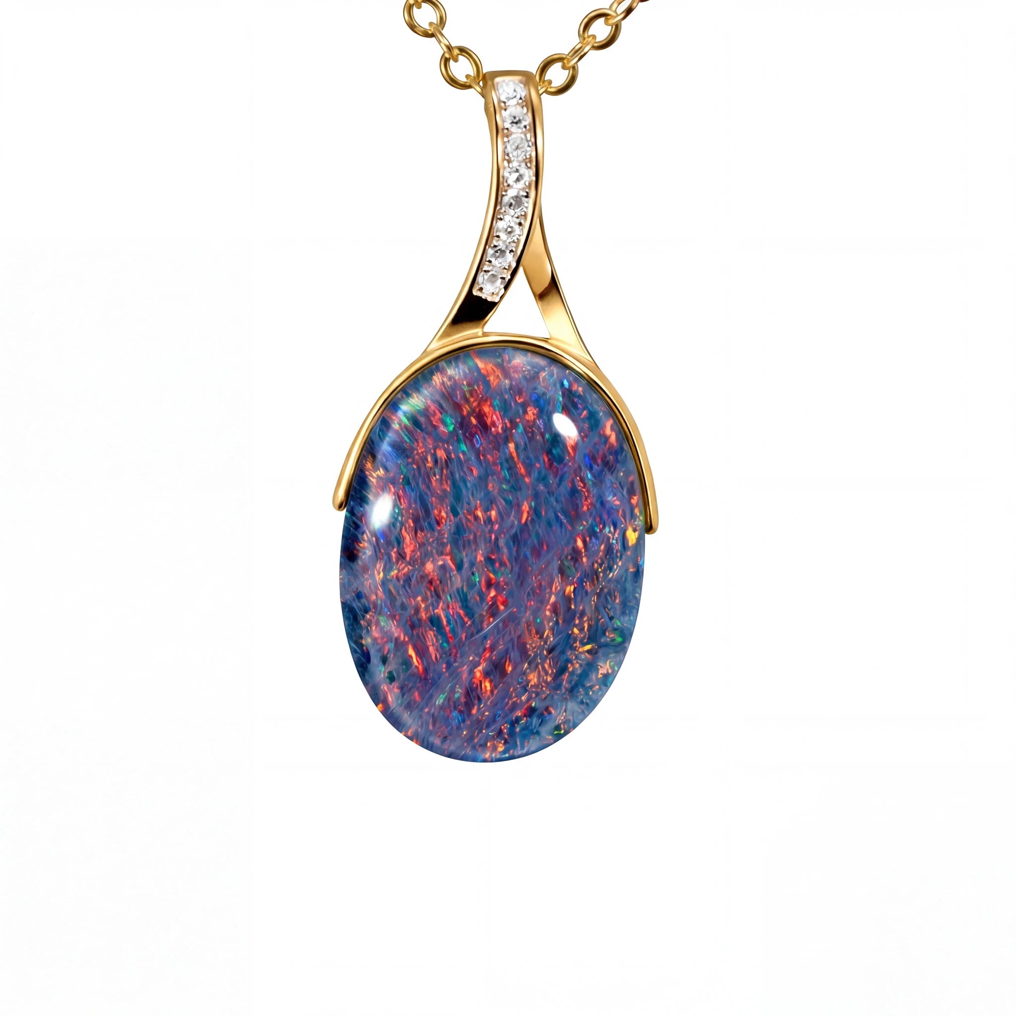 Triplet Opal Pendant in 14K Yellow Gold - Multicolour - Australian Opal Cutters and Pearl Divers