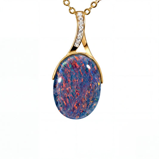 Triplet Opal Pendant in 14K Yellow Gold - Multicolour