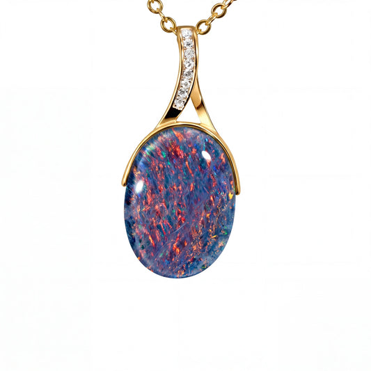 Triplet Opal Pendant in 14K Yellow Gold - Multicolour - Australian Opal Cutters and Pearl Divers