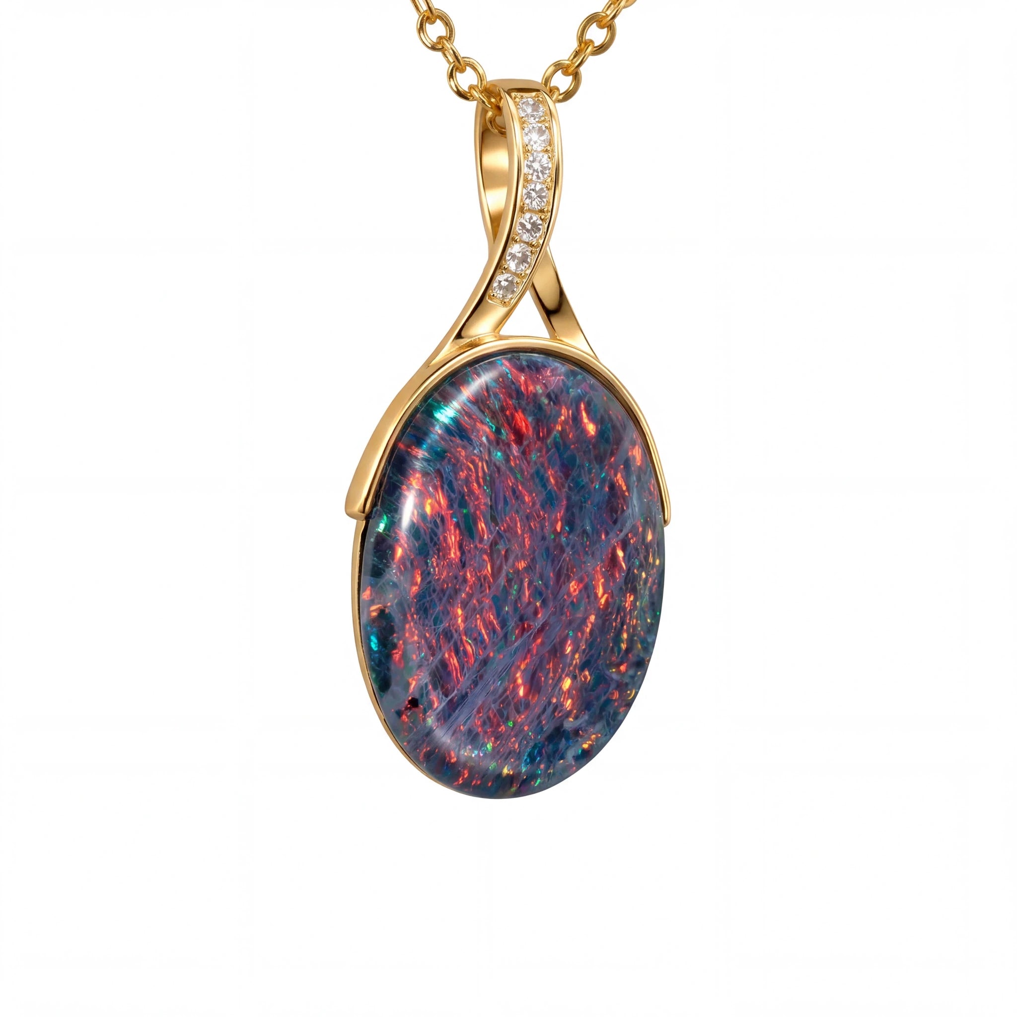Triplet Opal Pendant in 14K Yellow Gold - Multicolour - Australian Opal Cutters and Pearl Divers