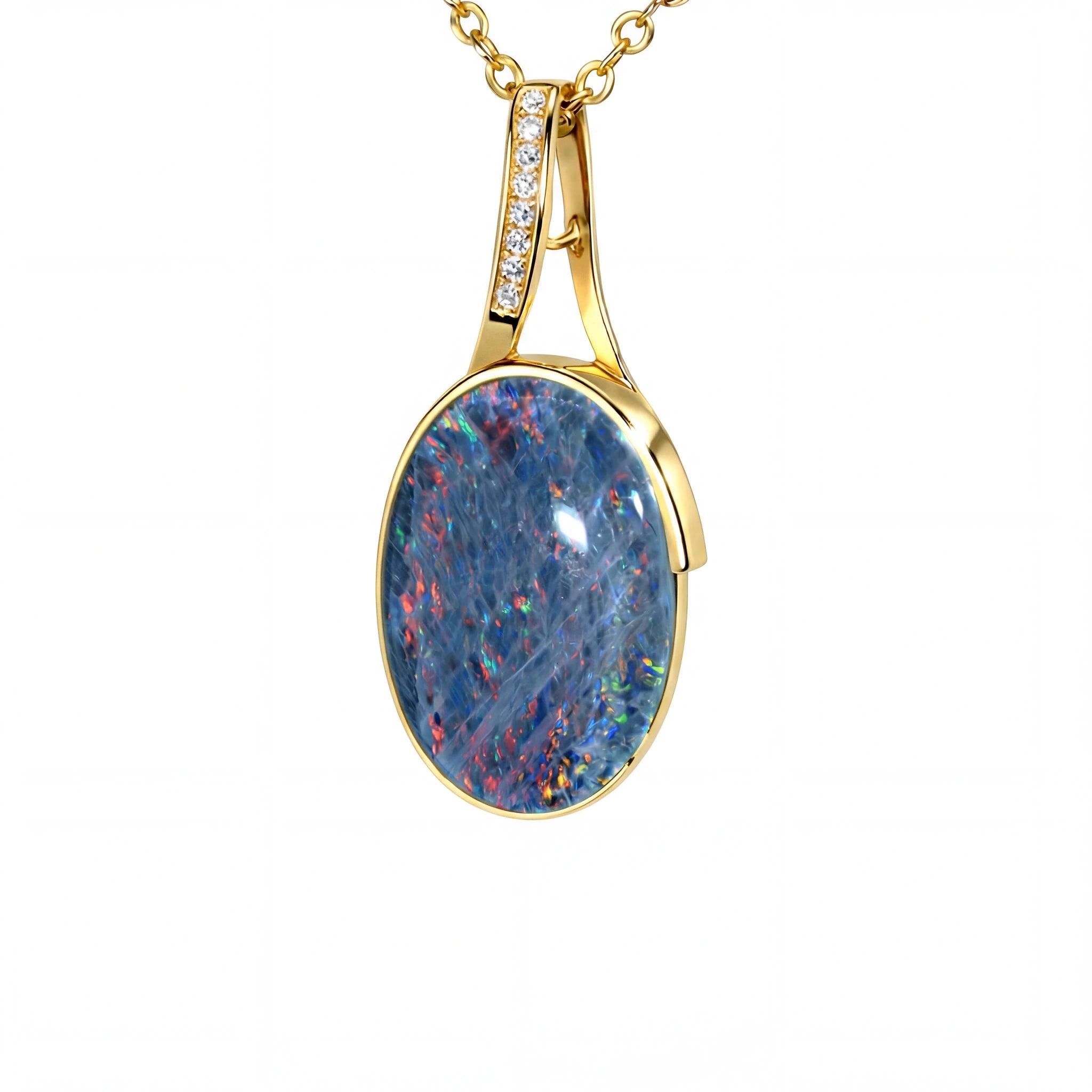 Triplet Opal Pendant in 14K Yellow Gold - Multicolour - Australian Opal Cutters and Pearl Divers