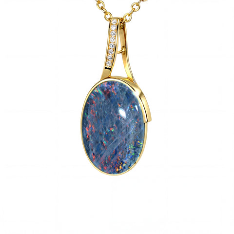 Triplet Opal Pendant in 14K Yellow Gold - Multicolour - Australian Opal Cutters and Pearl Divers