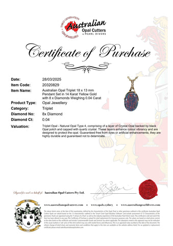 Triplet Opal Pendant in 14K Yellow Gold - Multicolour