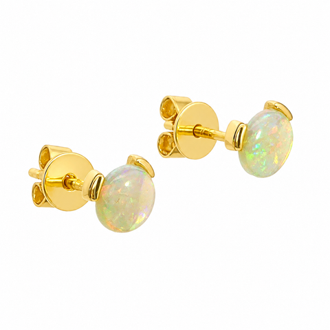 Australian Light Opal Earrings set in 9K Yellow Gold - Multicolour