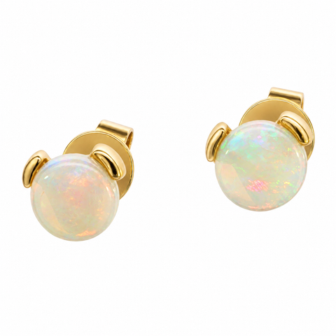 Australian Light Opal Earrings set in 9K Yellow Gold - Multicolour
