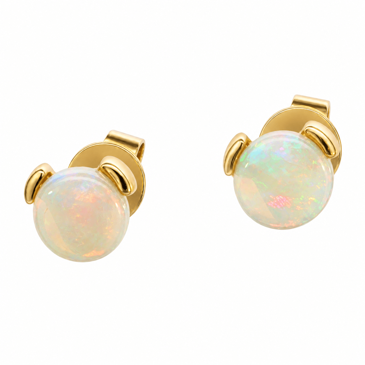 Australian Light Opal Earrings set in 9K Yellow Gold - Multicolour - Australian Opal Cutters and Pearl Divers