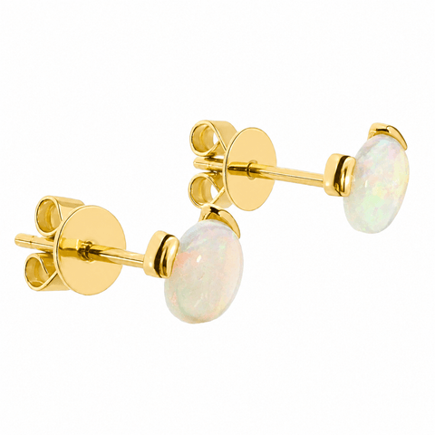 Australian Light Opal Earrings set in 9K Yellow Gold - Multicolour - Australian Opal Cutters and Pearl Divers