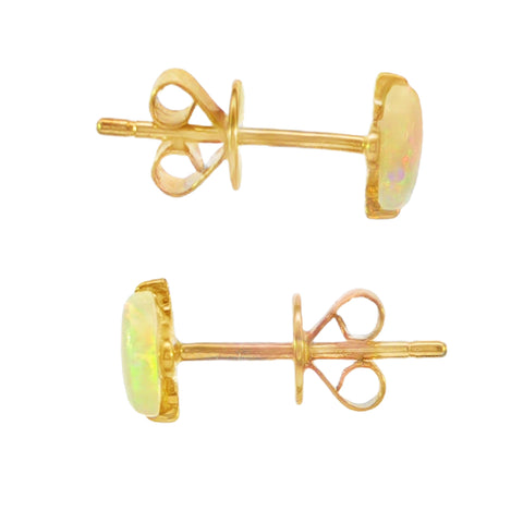 Australian Light Opal Earrings set in 9K Yellow Gold - Multicolour