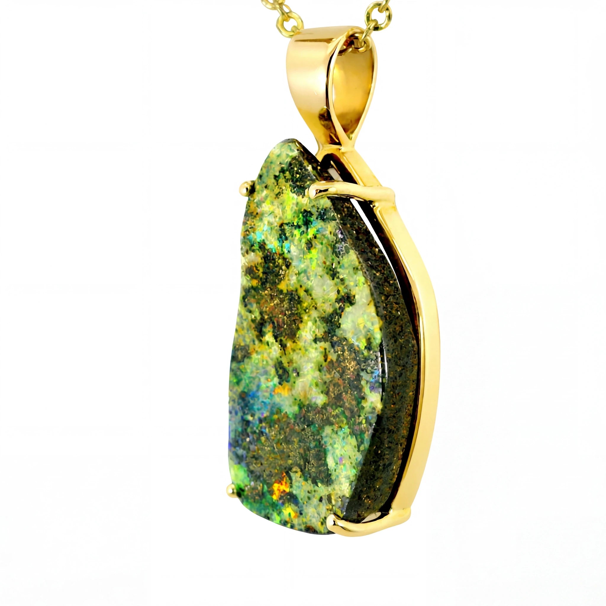 Boulder Opal Pendant in 14K Yellow Gold - Multicolour - Australian Opal Cutters and Pearl Divers