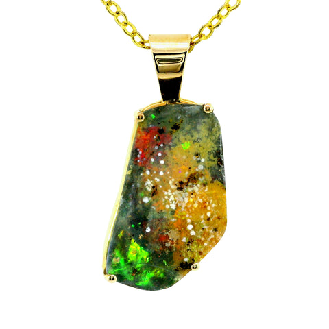 Boulder Opal Pendant in 14K Yellow Gold - Multicolour