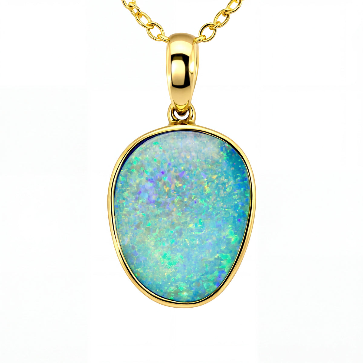 Doublet Opal Pendant in 14K Yellow Gold - Green-Blue