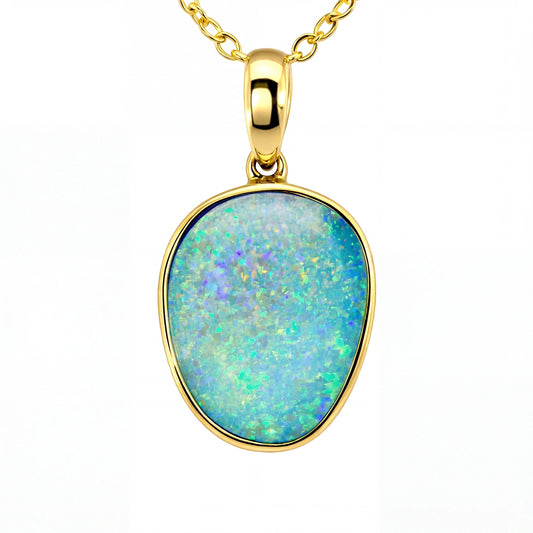 Doublet Opal Pendant in 14K Yellow Gold - Green-Blue - Australian Opal Cutters and Pearl Divers
