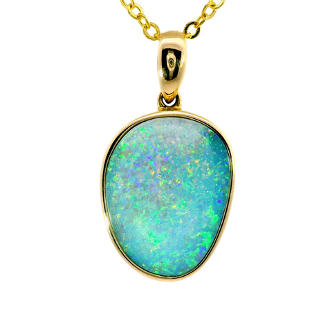 Doublet Opal Pendant in 14K Yellow Gold - Green-Blue