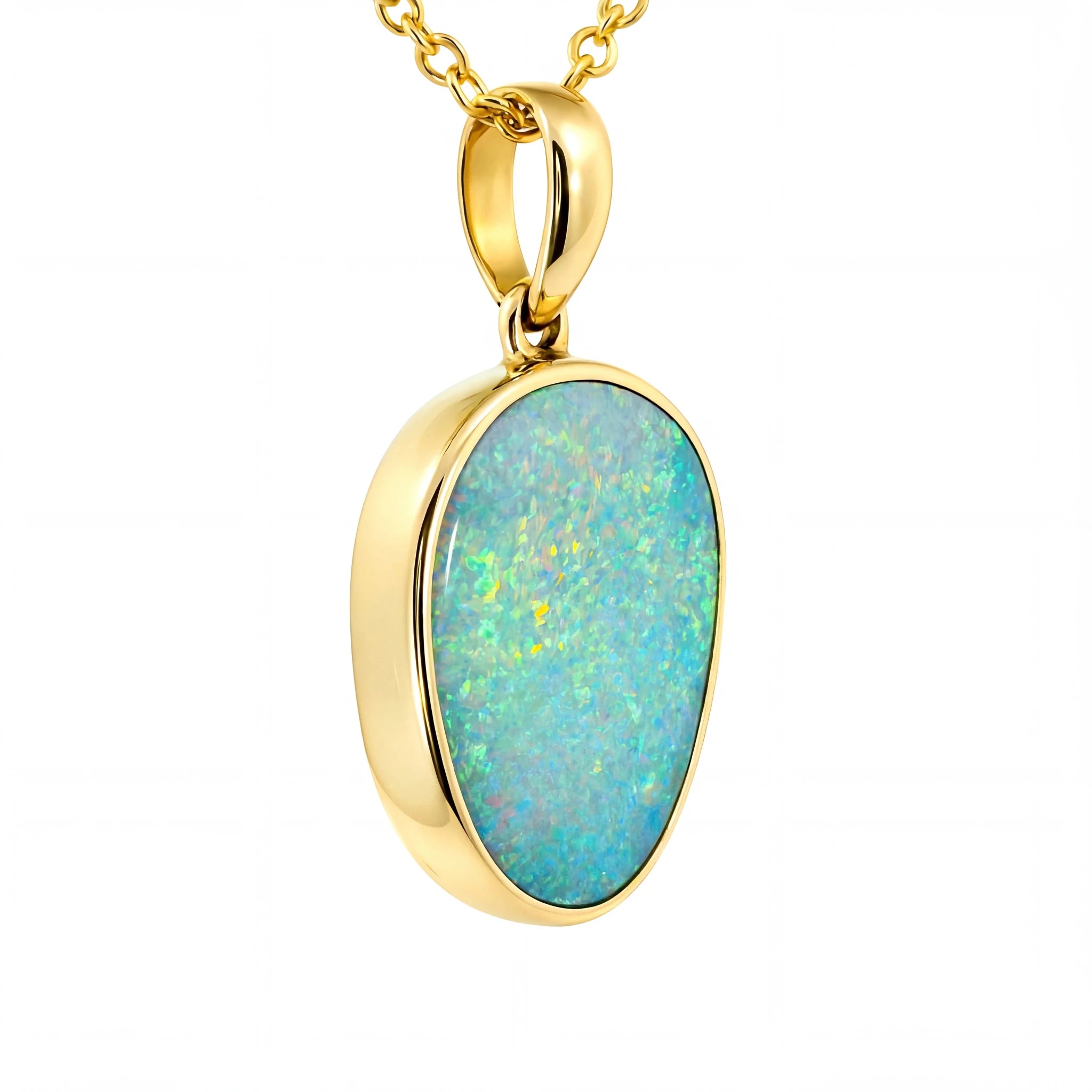 Doublet Opal Pendant in 14K Yellow Gold - Green-Blue - Australian Opal Cutters and Pearl Divers