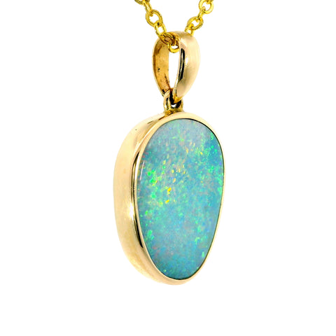 Doublet Opal Pendant in 14K Yellow Gold - Green-Blue