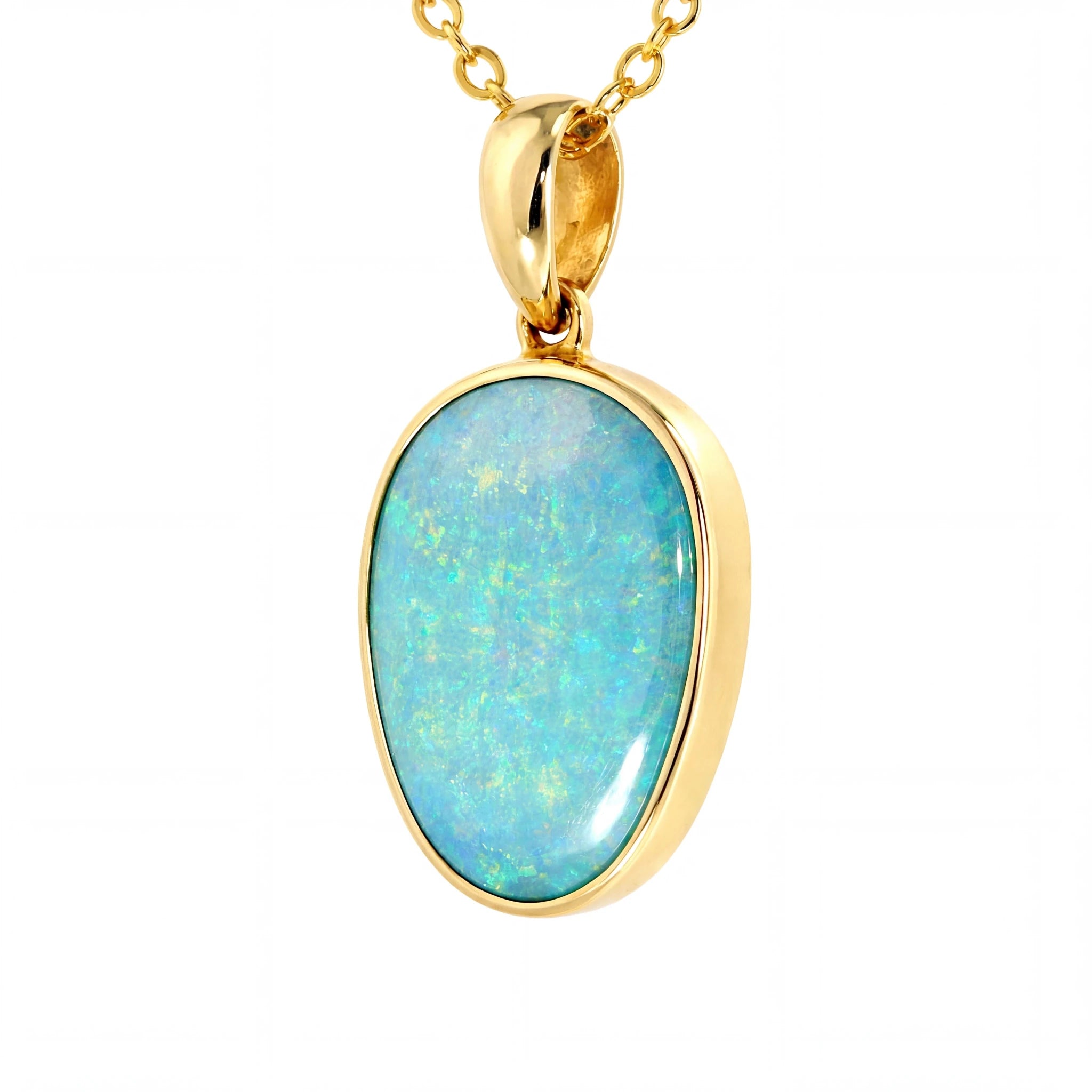 Doublet Opal Pendant in 14K Yellow Gold - Green-Blue - Australian Opal Cutters and Pearl Divers