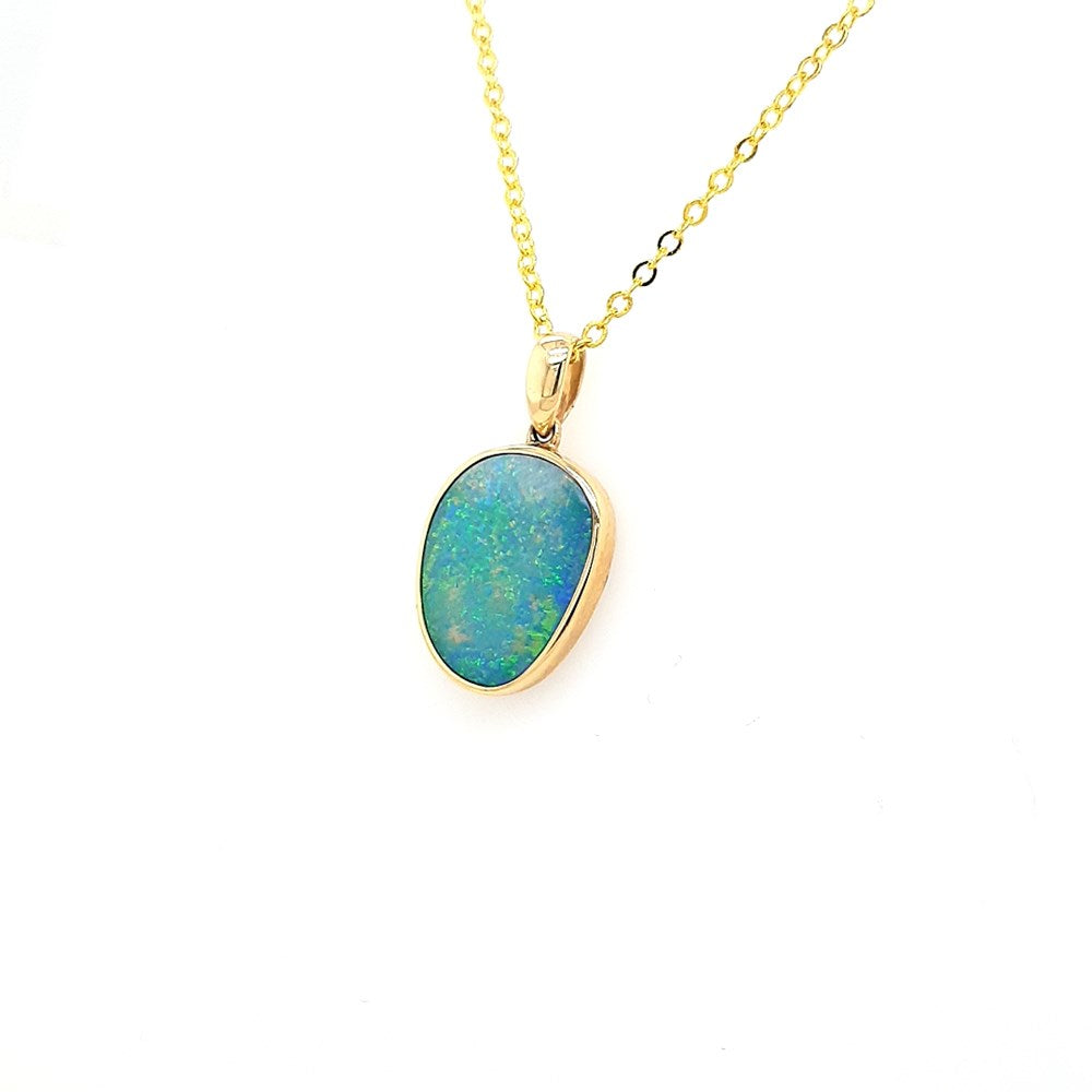 Australian Opal Doublet Pendant set in 14K Yellow Gold