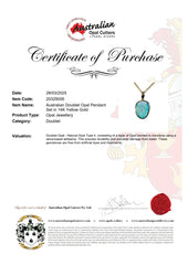 Doublet Opal Pendant in 14K Yellow Gold - Green-Blue