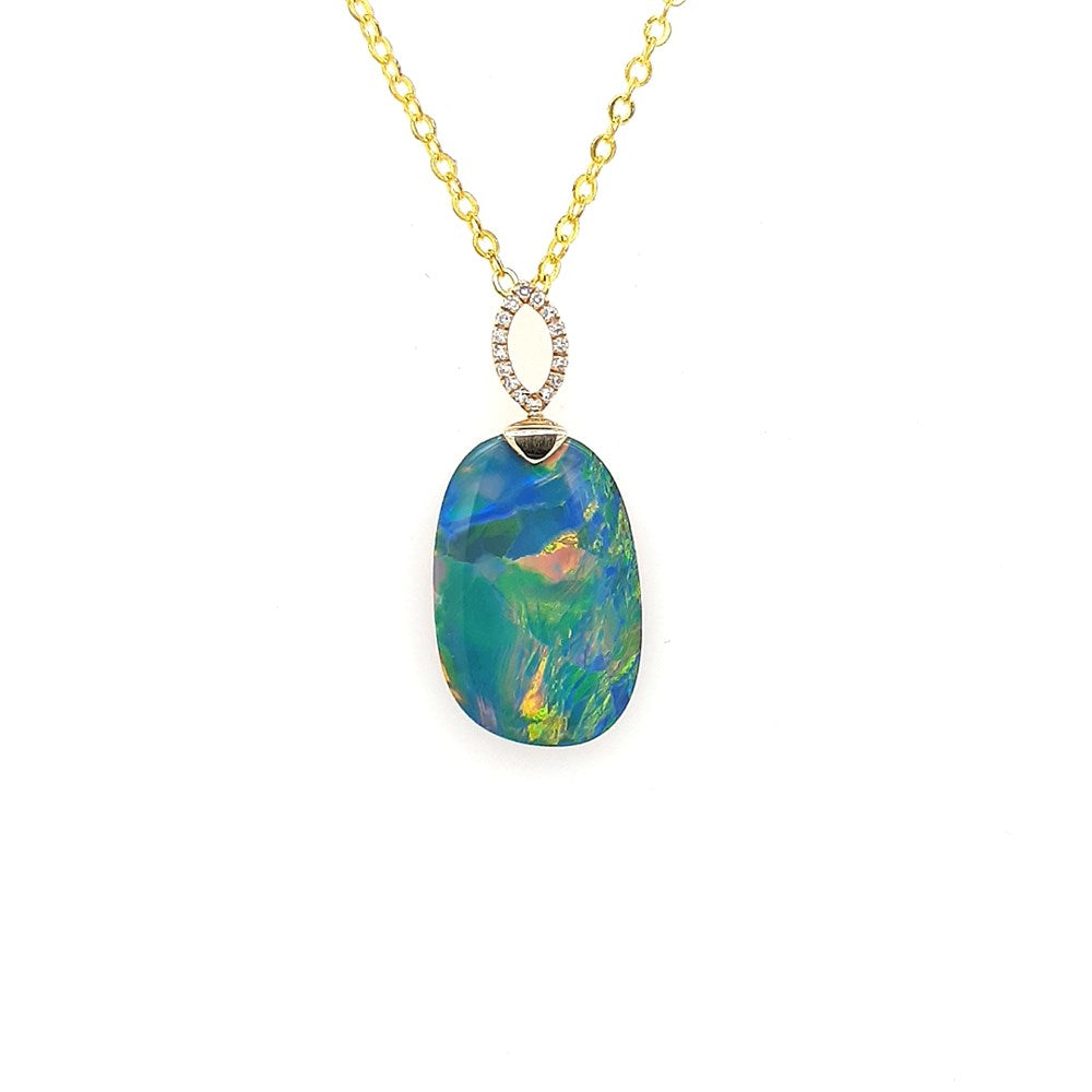 Australian Doublet Opal Pendant Set in 14K Yellow Gold