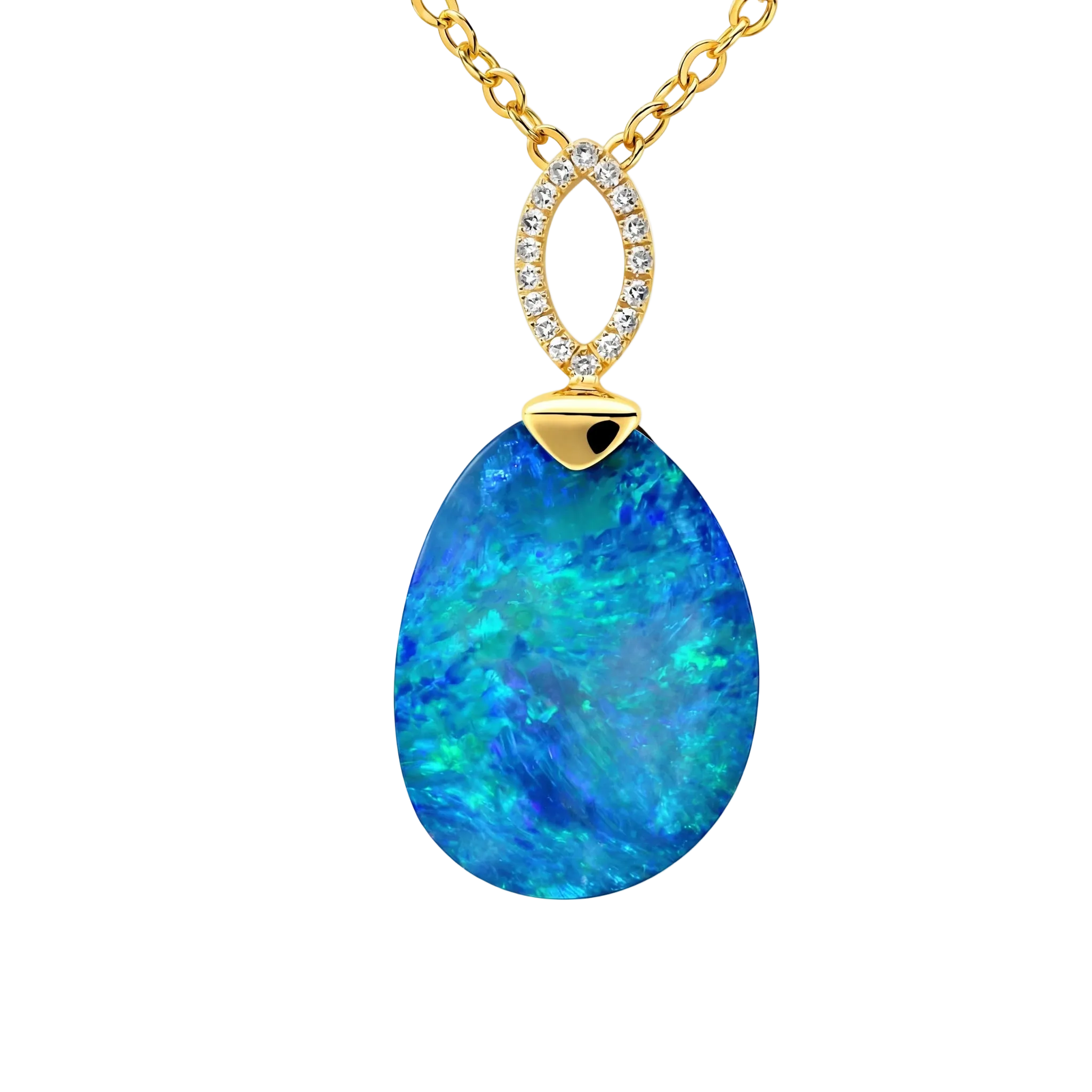 Doublet Opal Pendant in 10K Yellow Gold - Green-Blue - Australian Opal Cutters and Pearl Divers