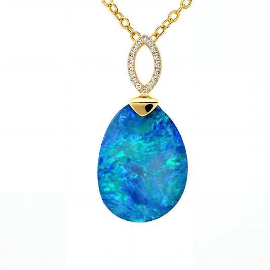 Doublet Opal Pendant in 10K Yellow Gold - Green-Blue