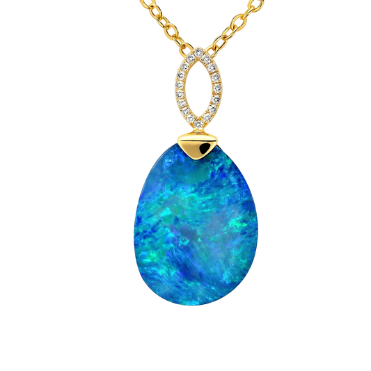 Doublet Opal Pendant in 10K Yellow Gold - Green-Blue - Australian Opal Cutters and Pearl Divers