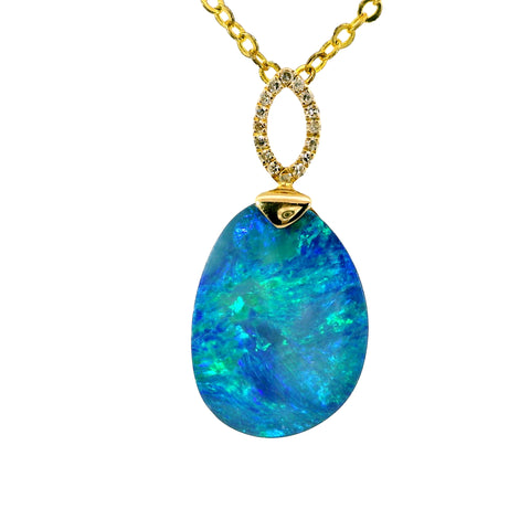 Doublet Opal Pendant in 10K Yellow Gold - Green-Blue