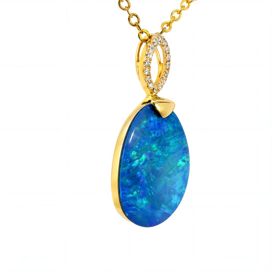 Doublet Opal Pendant in 10K Yellow Gold - Green-Blue