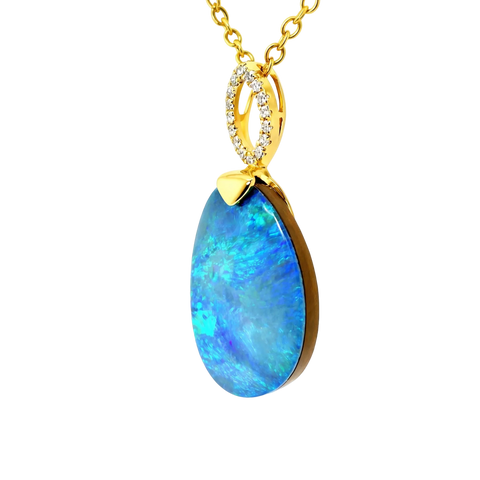 Doublet Opal Pendant in 10K Yellow Gold - Green-Blue - Australian Opal Cutters and Pearl Divers