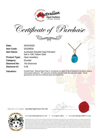 Doublet Opal Pendant in 10K Yellow Gold - Green-Blue