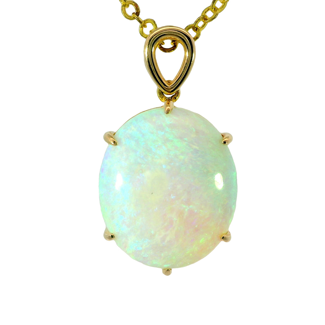 Black Opal Pendant in 14K Yellow Gold - Green-Blue
