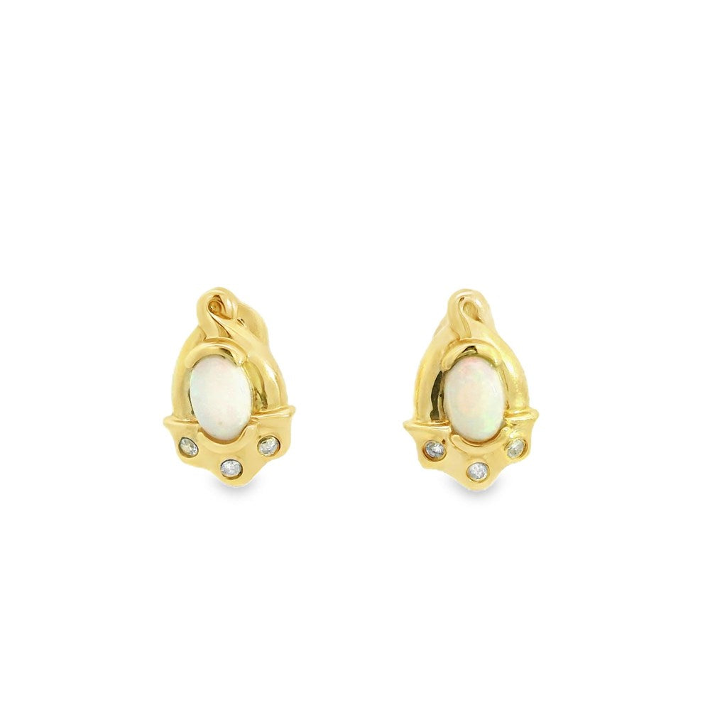 Australian Light Opal Earrings set in 14 Karat Yellow Gold with Cubic Zirconia