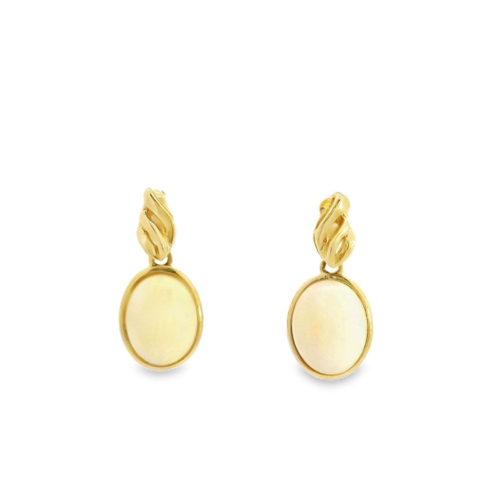 Australian Light Opal 2.05 Carat Earrings set in 14 Karat Yellow Gold