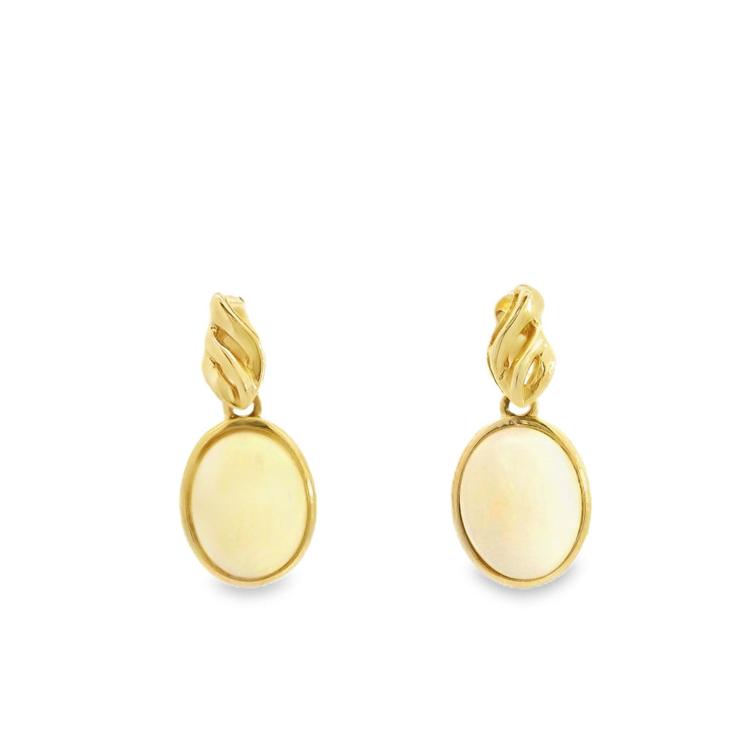 Australian Light Opal 2.05 Carat Earrings Set in 14 Karat Yellow Gold