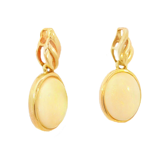 Australian Light Opal Earrings Set in 14K Yellow Gold - Multicolour
