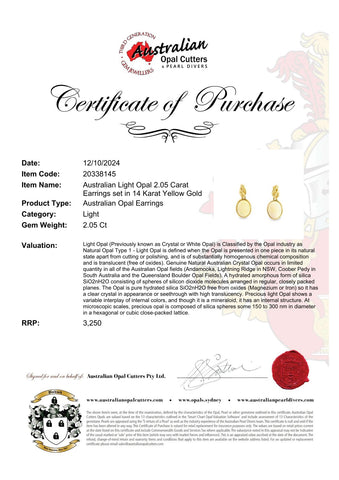 Australian Light Opal Earrings Set in 14K Yellow Gold - Multicolour - Australian Opal Cutters and Pearl Divers