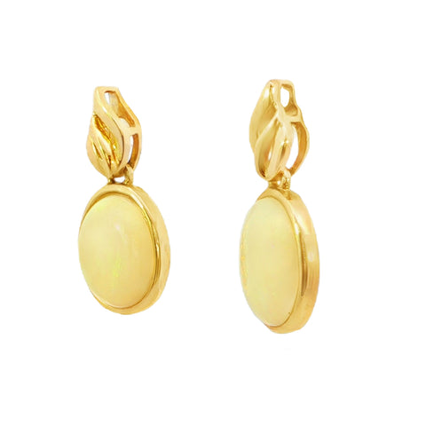 Australian Light Opal Earrings Set in 14K Yellow Gold - Multicolour