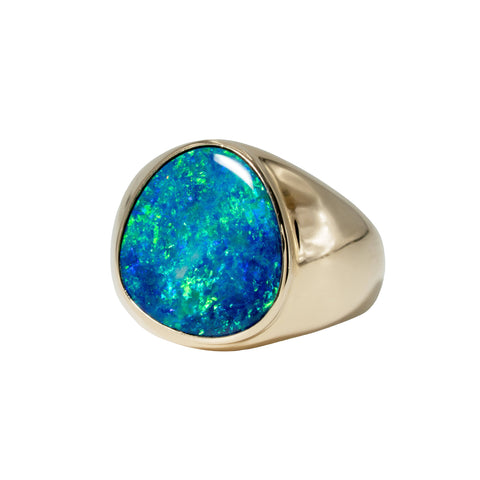 Doublet Opal Men's Ring in 14K Yellow Gold - Green-Blue