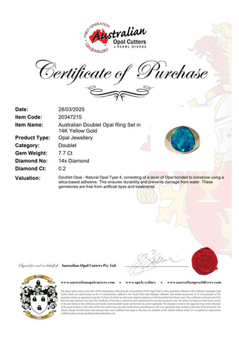 Doublet Opal Men's Ring in 14K Yellow Gold - Green-Blue