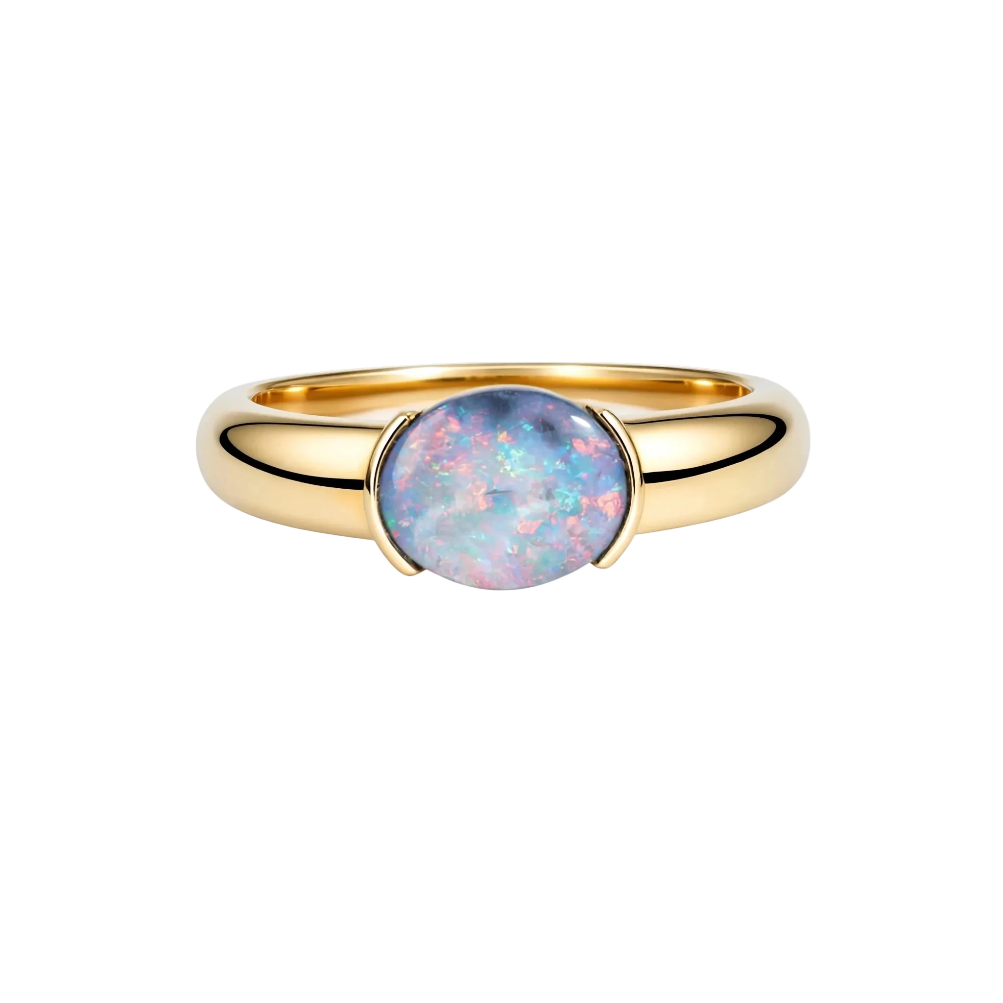 Dark Opal Ring In 14k Yellow Gold - Multicolour - Australian Opal Cutters and Pearl Divers