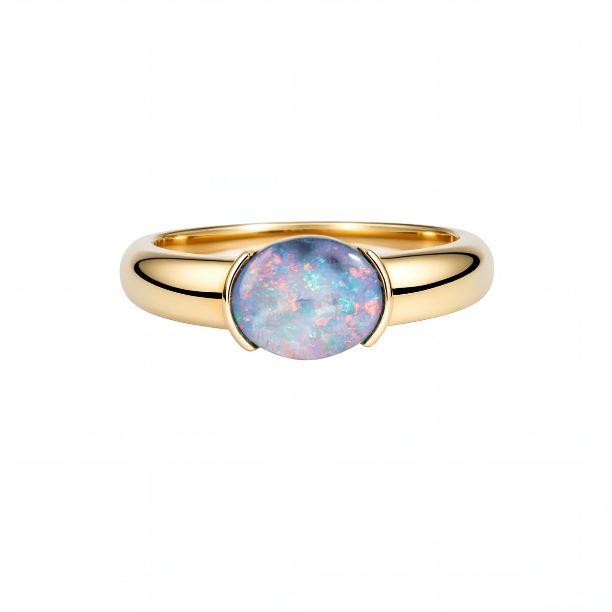 Dark Opal Ring In 14k Yellow Gold - Multicolour